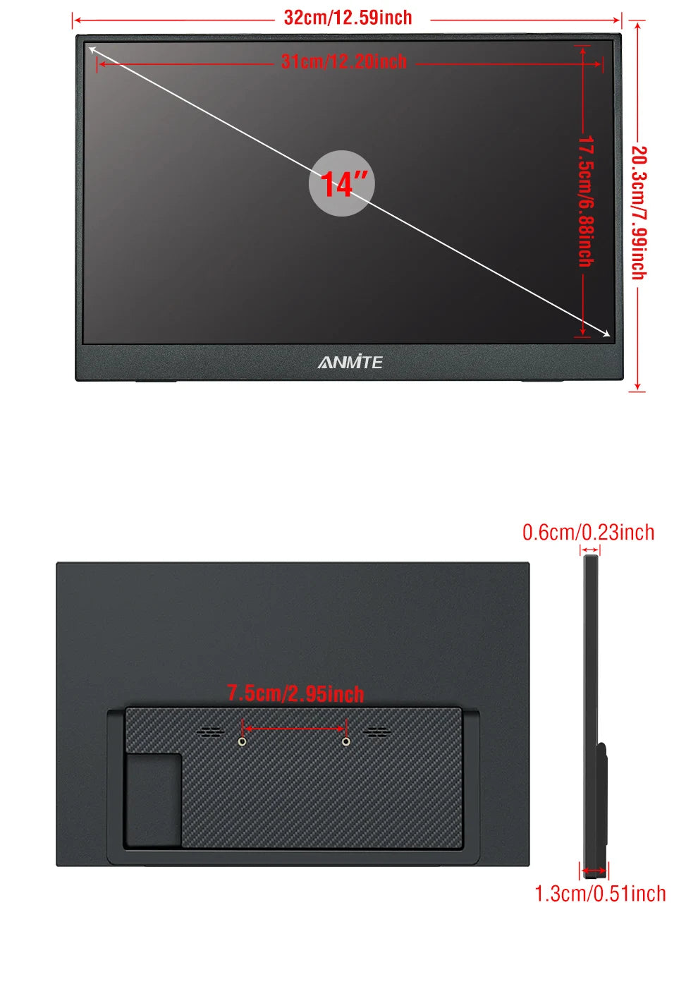 Monitor táctil portátil de 14 pulgadas, no táctil opcional, para juegos 16:10 400cd/m2, pantalla extensible para XBox PS4/5 Switch Loptop