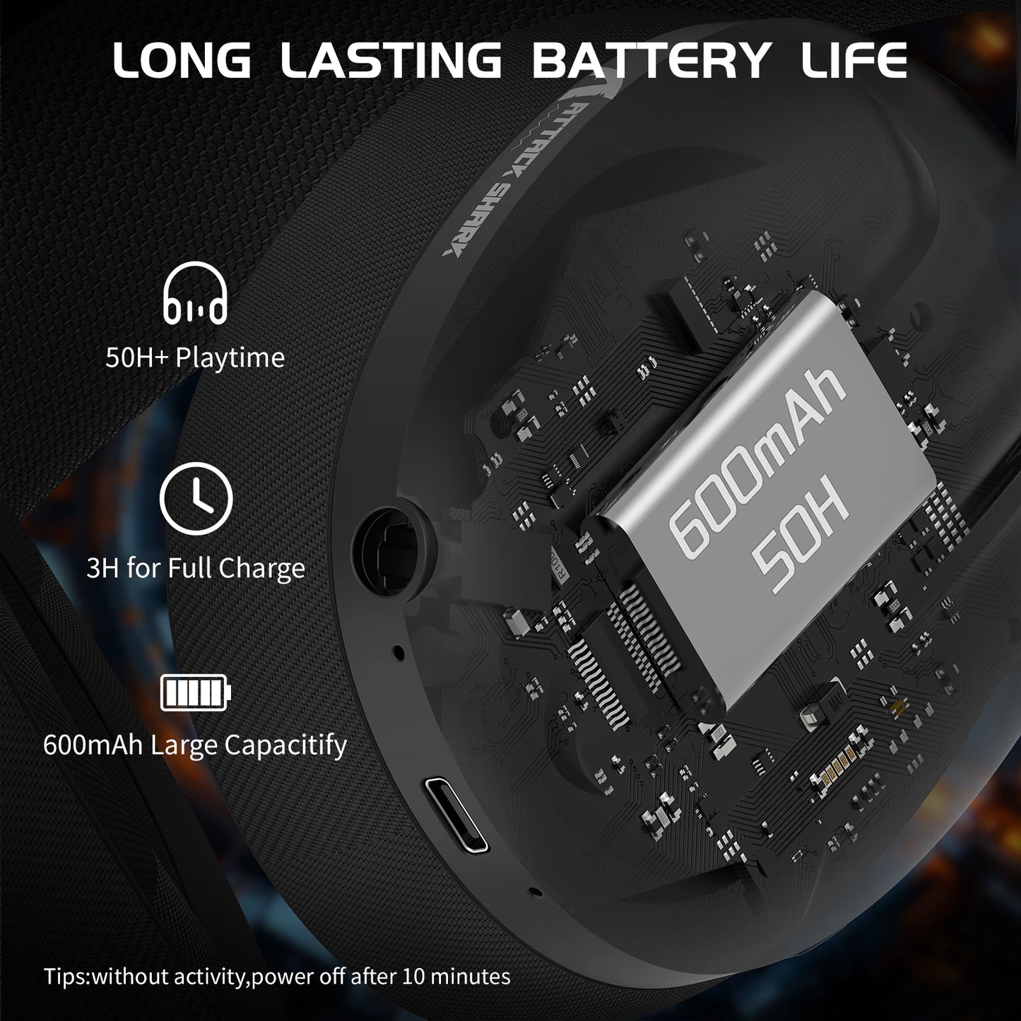 ATTACK SHARK L80 – Casque gaming ultra-léger 180g, Bluetooth/2.4G/filaire, son stéréo 5.1 canaux