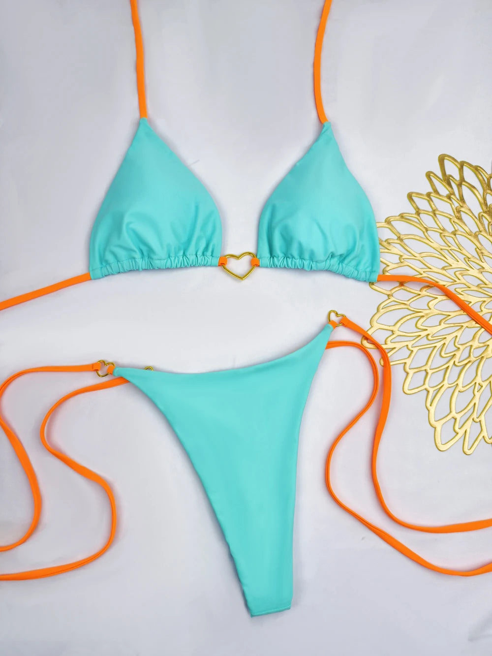 Ensemble bikini sexy dos nu couleur unie taille basse pour femme, maillot de bain deux pièces triangle string brésilien