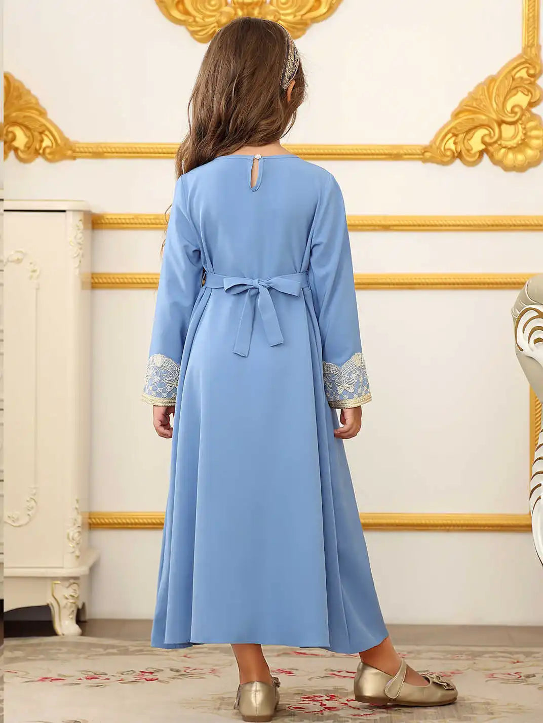 Vestido de encaje étnico de Oriente Medio marroquí para niñas musulmanas de Dubái, disfraz de Festival de Ramadán para boda islámica