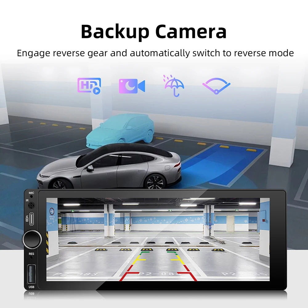 Autorradio universal MP5 de 1DIN y 6.86 pulgadas, compatible con Carplay inalámbrico, Android AUTO, AUX, USB, BT, pantalla táctil y reproductor de video multimedia.