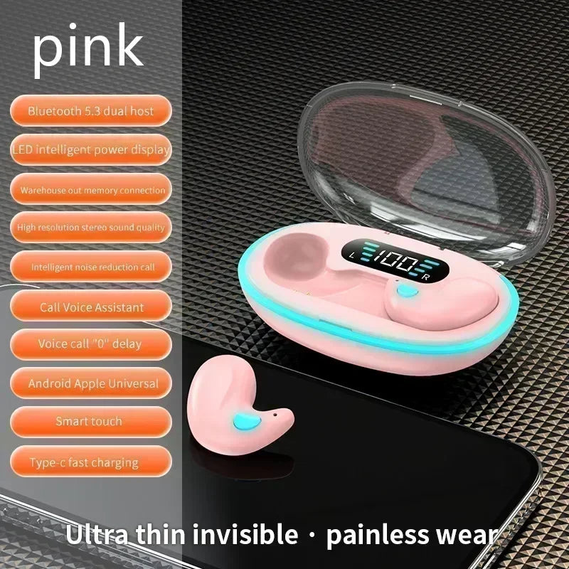X55 Wireless Sleep Earbuds Mini Headphones for Work TWS Bluetooth Stereo Earphone Hidden Headsets with HD Call Waterproof Mic