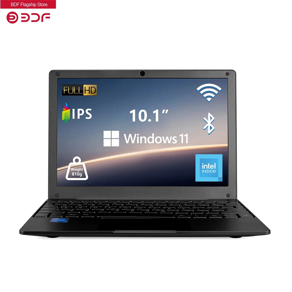 Portátil de 10,1 pulgadas con Windows 11 preinstalado, Quad Core, 8 GB + 128 GB, Netbook, HDMI, cámara web, oficina (negro)