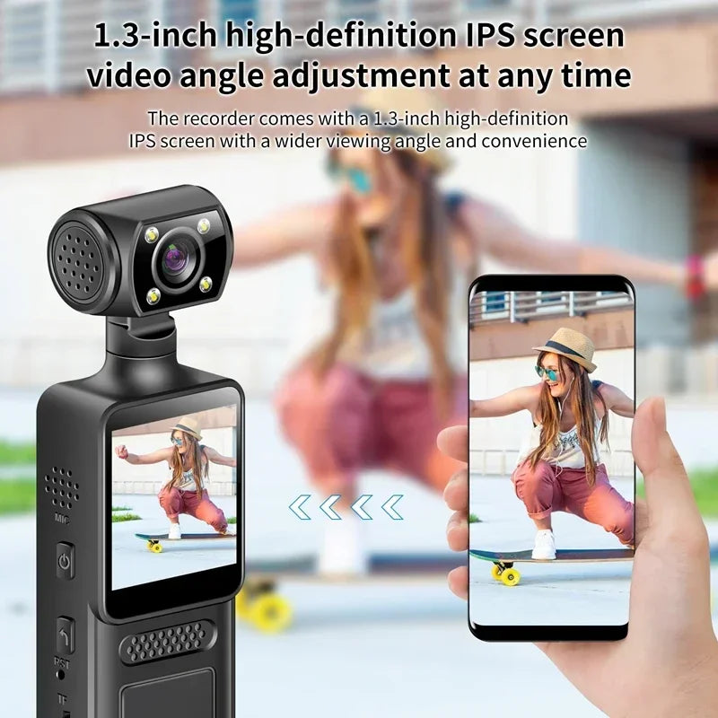 Cámara de bolsillo Lenovo 8K HD 2026New de 180° Mini cámara portátil giratoria, cámara de visión nocturna portátil, cámara deportiva para exteriores