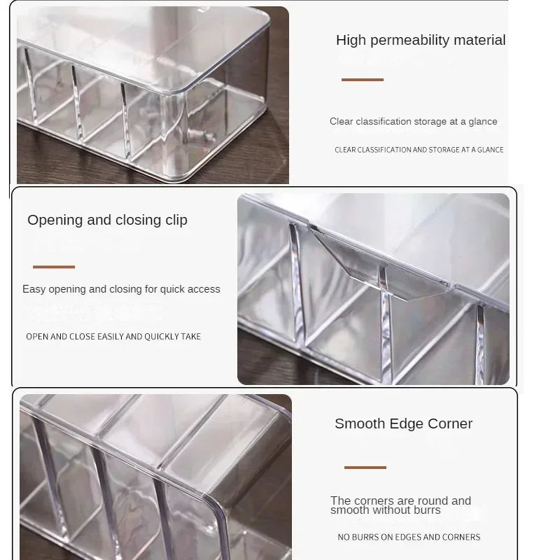 Clear Plastic Data Cable Storage Box, Household Cable, Mobile Phone Charger, Charging Cable Finishing Box, Divided Grid Box