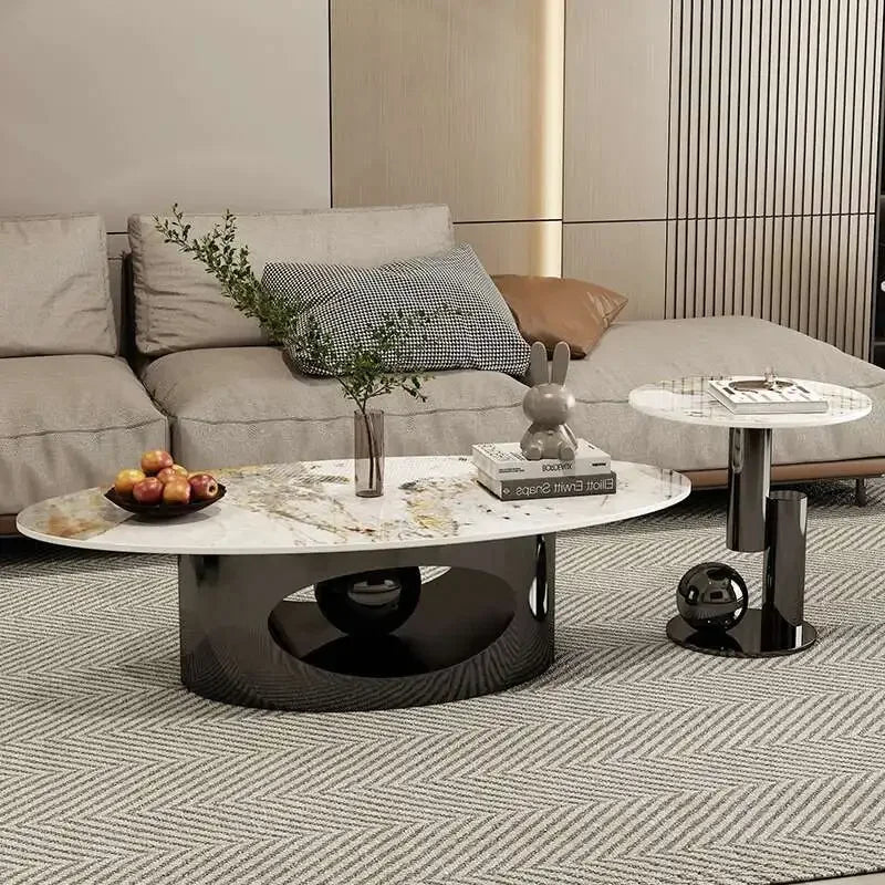 Modern coffee tables marble effect Deluxe Nordic oval white metal side table Premium Low Lounge Tables home furniture