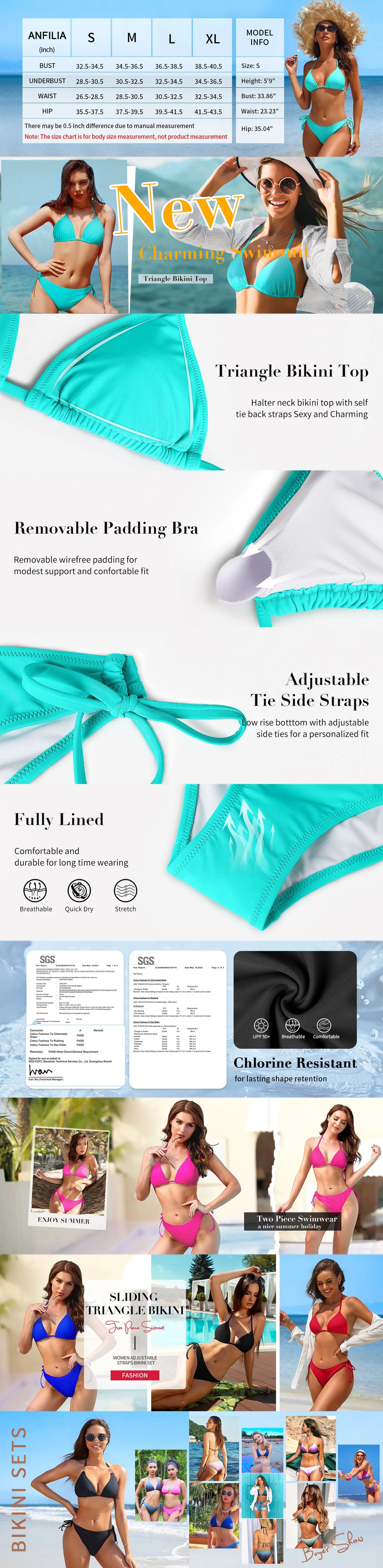 Anfilia – Bikini dégradé pour femmes, maillot de bain col licou, Bandage latéral, Sexy, vêtements de plage