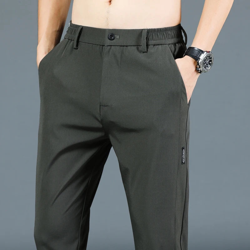 Men's Thin Ice Silk Pants, Stretchy, Casual, Elastic Waist, Smooth, Brand Clothing, 5 Colors, New Summer 2024 Collection