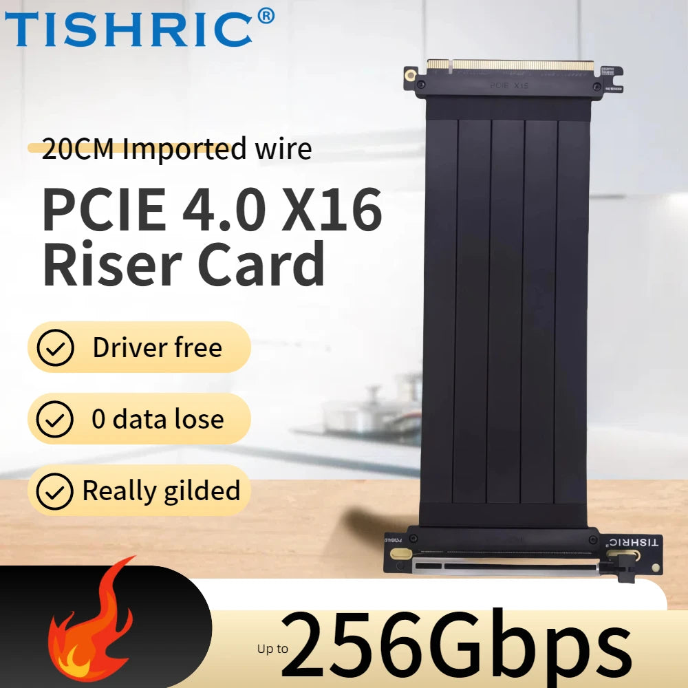 Câble Riser PCI-E 4.0/5.0 X16 TISHRIC pour Carte Graphique, Blindage EMI, Extension Flexible Express Gen 4 pour GPU