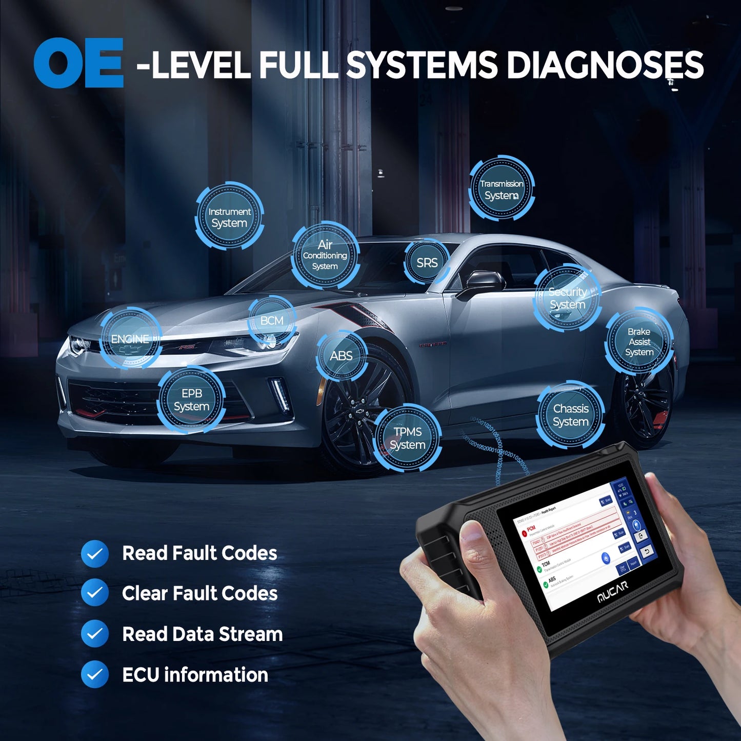 MUCAR VO6 - Car Diagnostic Tools, Full System Automatic, 28 Resets, Maintenance ug F TCM Airbag ABS IMMO, Free Lifetime Update, UAE OBD2