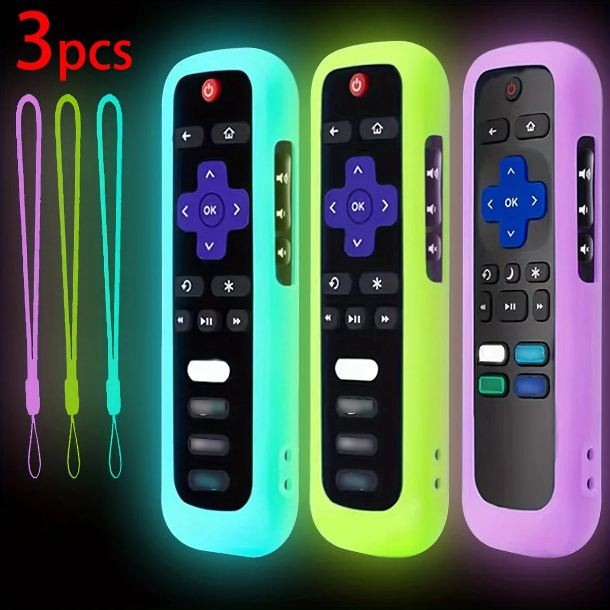 Télécommande lumineuse en silicone avec corde — 1/2/3 pièces, compatible TV universelle