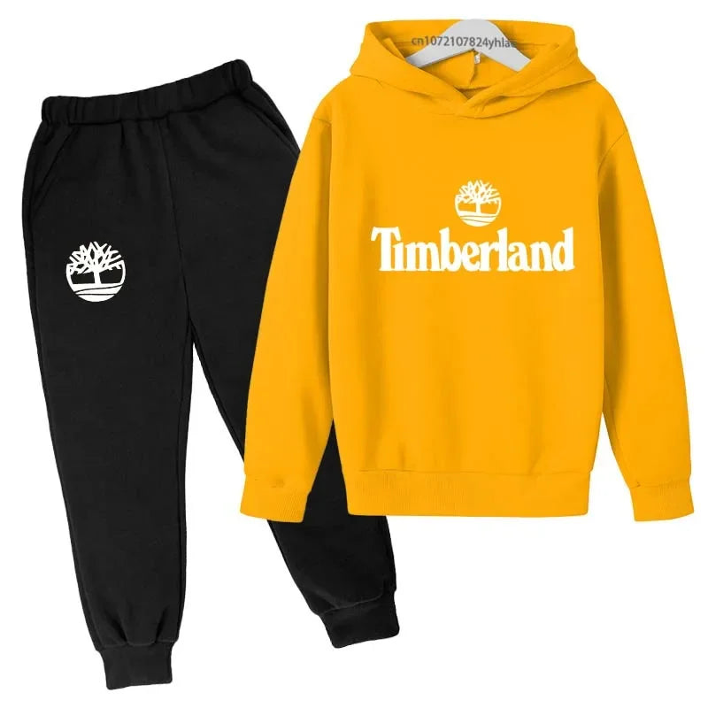 Trajes casuales para niños y niñas de 2 a 13 años, marca de moda, letras estampadas, 2 piezas, sudadera con capucha + pantalón
