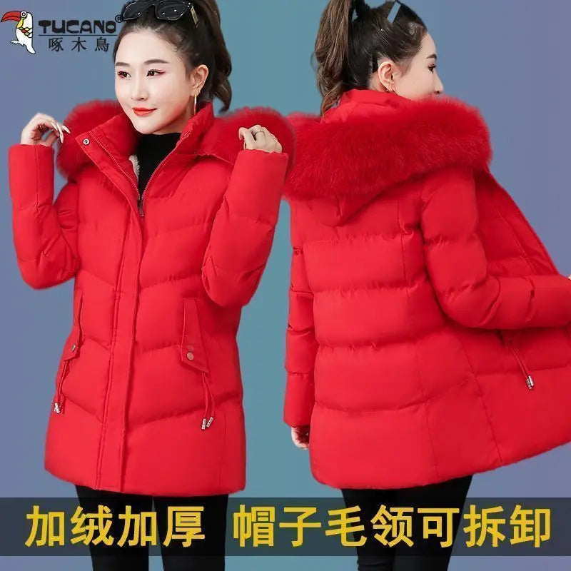 Chaqueta de invierno con capucha de algodón Smile para mujer, abrigo, parka cálida de piel, cortavientos, súper cálido, ropa de mujer