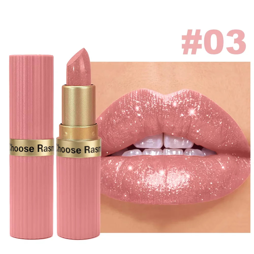 Rouge à lèvres velours rose nacré, métallique, imperméable, longue durée, mat, scintillant, diamant, maquillage cosmétique pour femmes