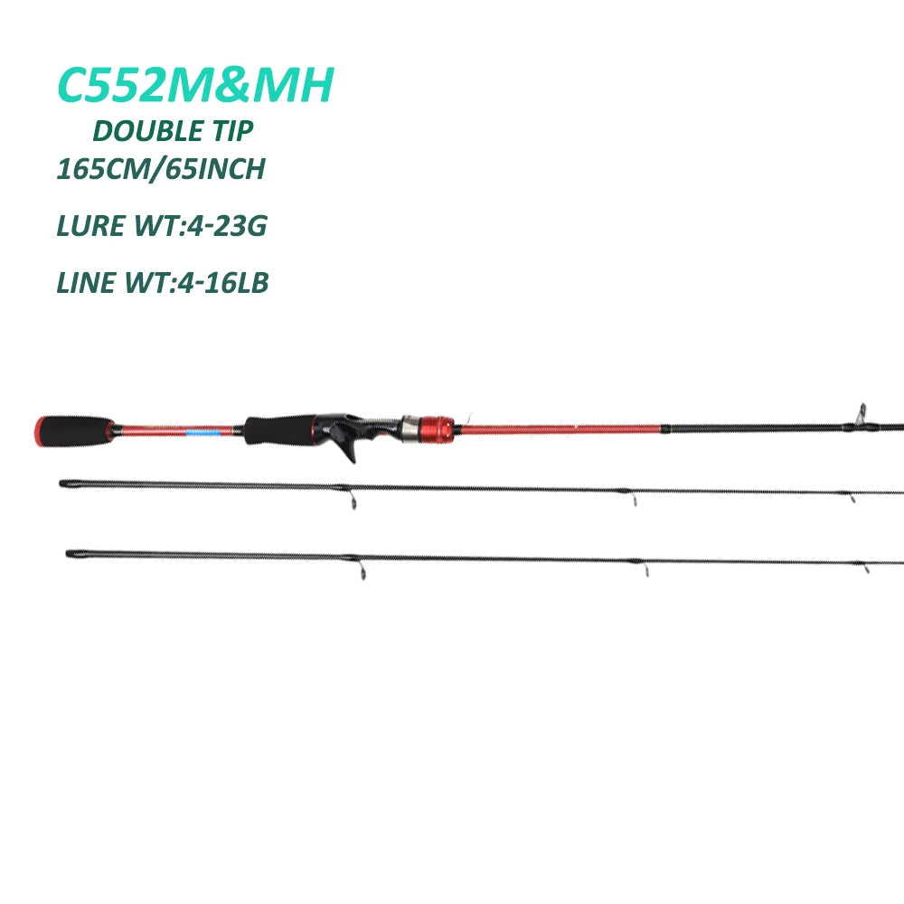 1.65m 1.8m 2.1m 2.4m haute teneur en carbone moulé moyen lourd M MH DOUBLE pointe basse coup mer eau douce tige de pêche