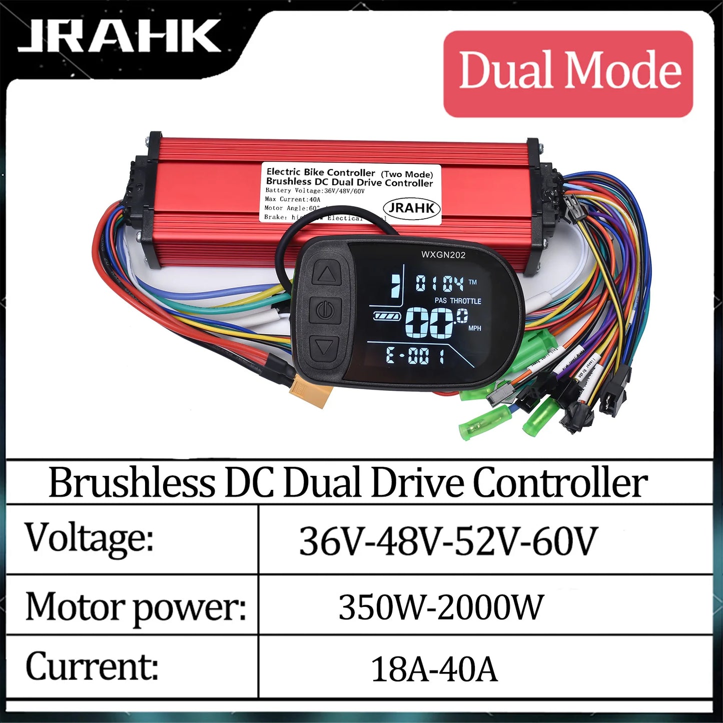 JRAHK 350W-2000W Dual-Drive BLDC Square Wave Controller Electric Bicycle Controller 36V-60V Dual Mode Electric Scooter Accessories