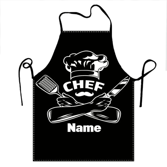 Personalized Name Pattern Chef Hat, Kitchen Apron for Women and Men, Unisex Bib, Cooking Apron, Chef Baking