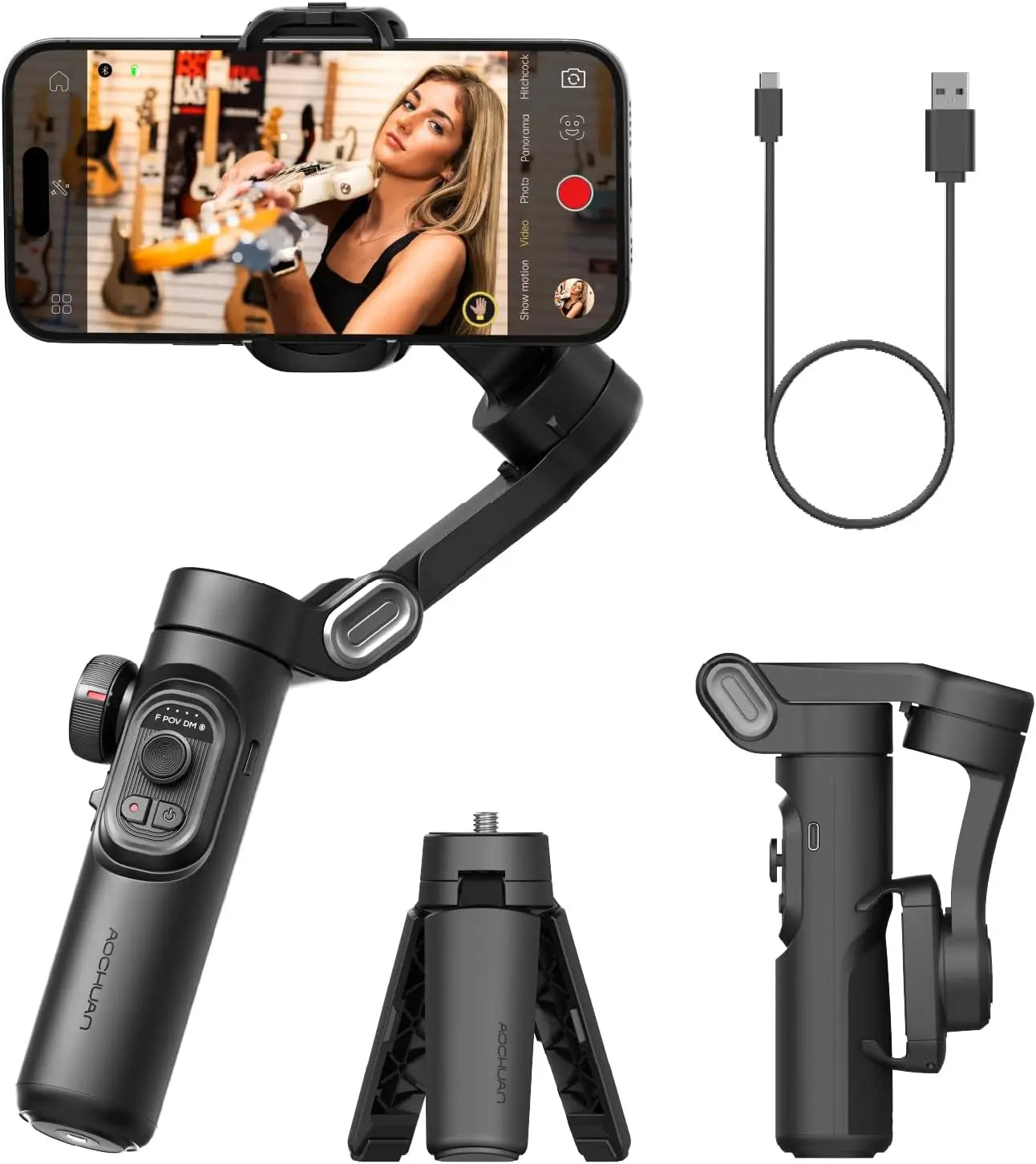 Estabilizador de cardán de mano de 3 ejes AOCHUAN SmartXE para smartphone, para iPhone, Android, con seguimiento facial por IA, para TikTok y Vlog