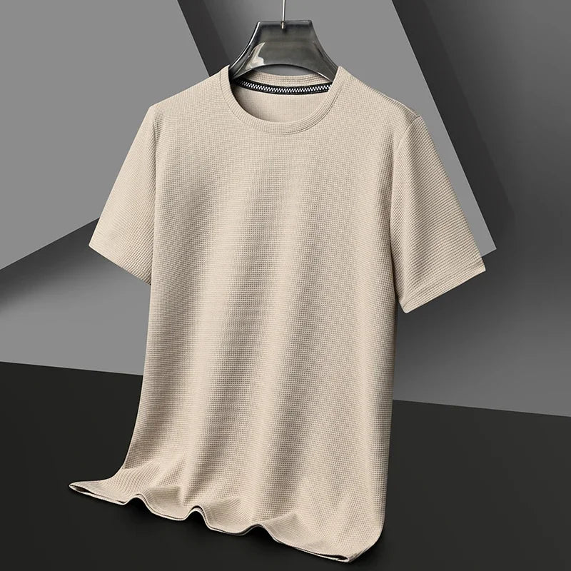 New Men's Waffle Knit Crew Neck Short Sleeve Summer T-Shirt