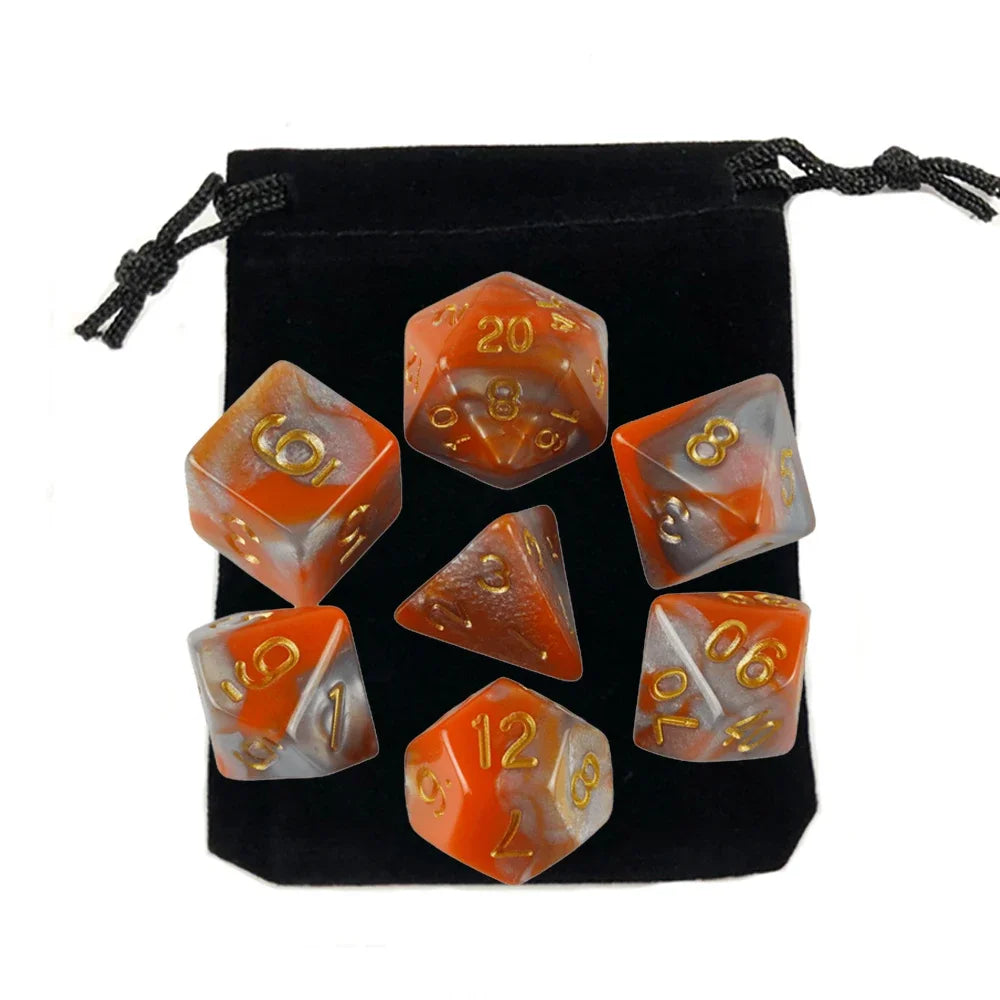 Dados poliédricos con bolsa, juego de mesa, desayunos, DnD, d4,d6,d8,d10,d %,d12,d20, 7 piezas