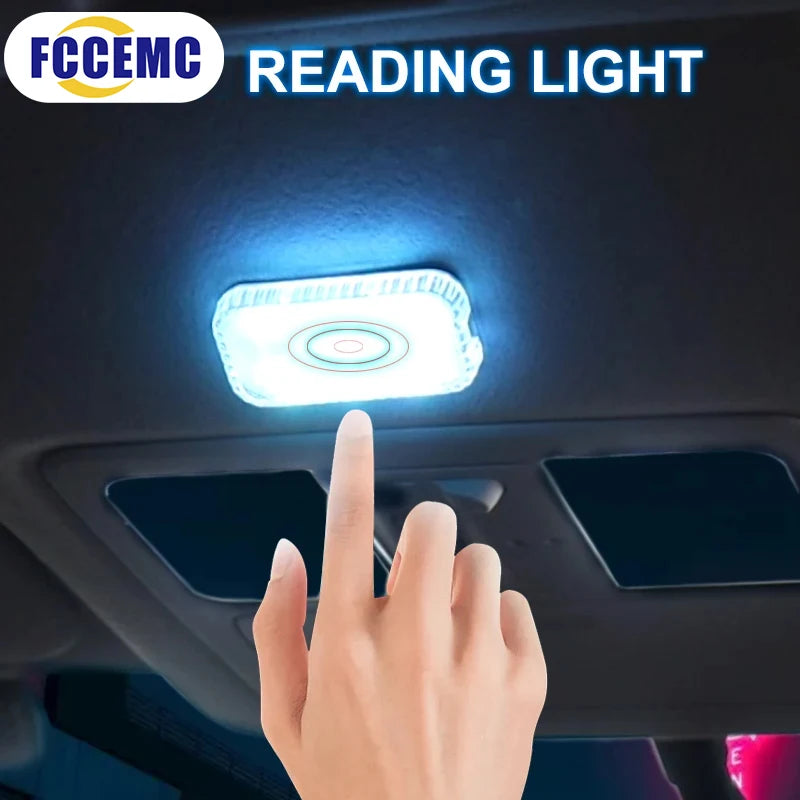 LED táctil mini luz inalámbrica para coche, iluminación interior, auto, techo, lámpara de lectura para puerta, pie, maletero, guantera, carga USB