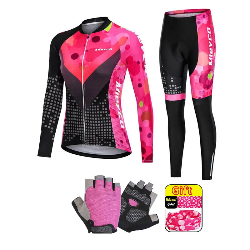 Women's Cycling Apparel, Jersey and MTB Bib Shorts Set, Women's Long-Sleeve Cycling Suit, MTB Outfit