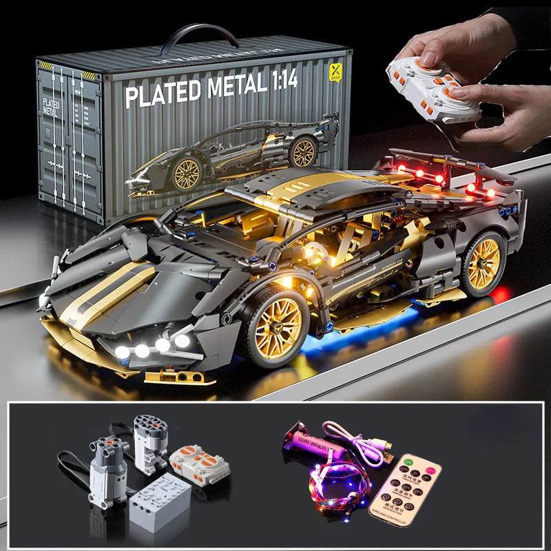 Blocs de construction de course de supercar noir, technologie 1:14, voiture en brique assemblée, jouet, cadeau d'anniversaire pour garçons