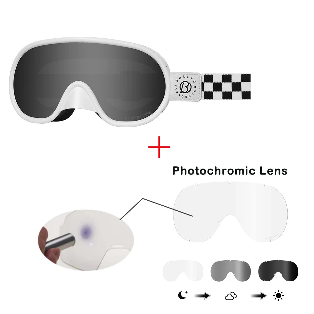 BOLLFO Vintage Photochromic Motorcycle Goggles Motocross Riding Gear UV400 Anti-Fog Ski Snowmobile Snowboard Goggles