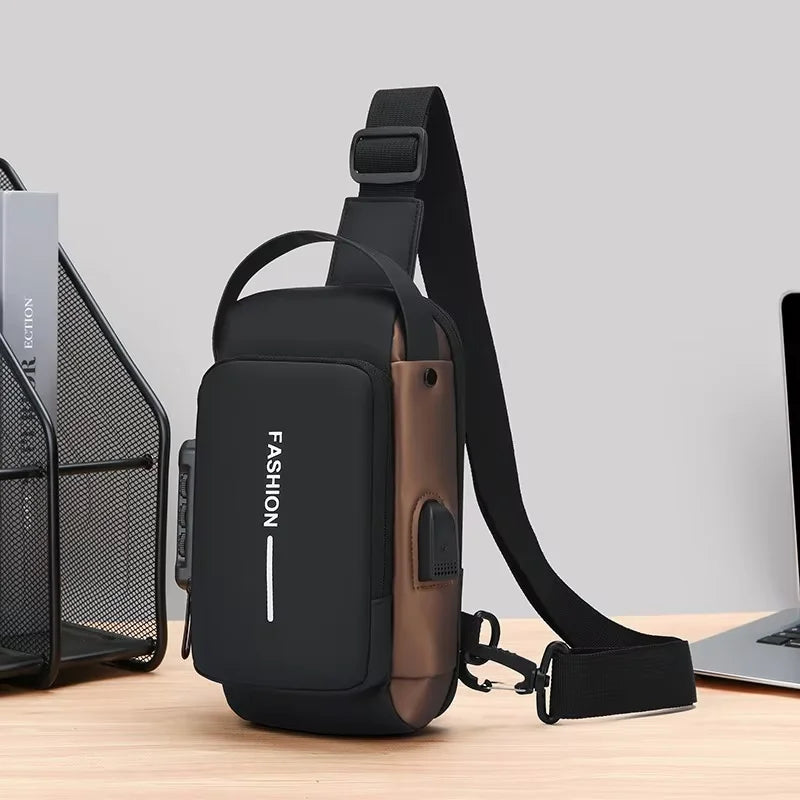 Bolso bandolera elegante para hombre – Tela Oxford duradera, bandolera de pecho con bolsillo para teléfono, cierre de cremallera