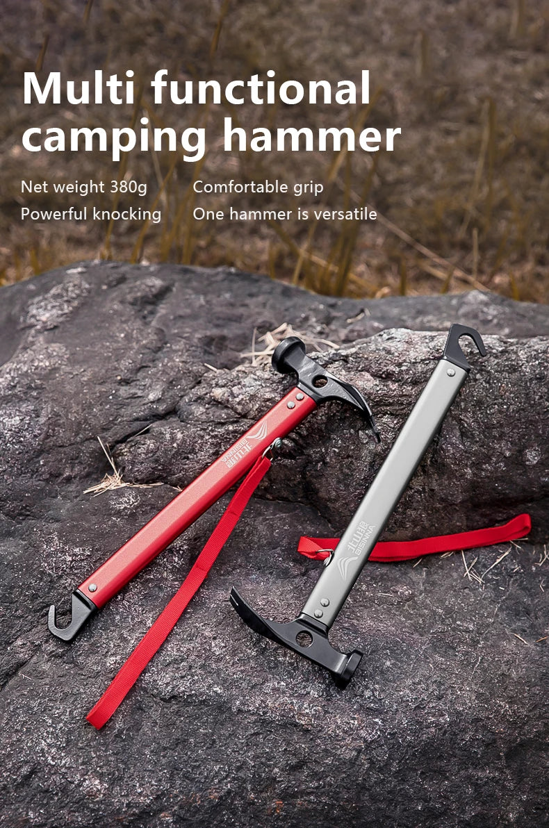 BISINNA-Marteau de camping multifonctionnel, piquets de tente d'extérieur, multi-outil avec poignée en alliage d'aluminium, fournitures de camping ultralégères