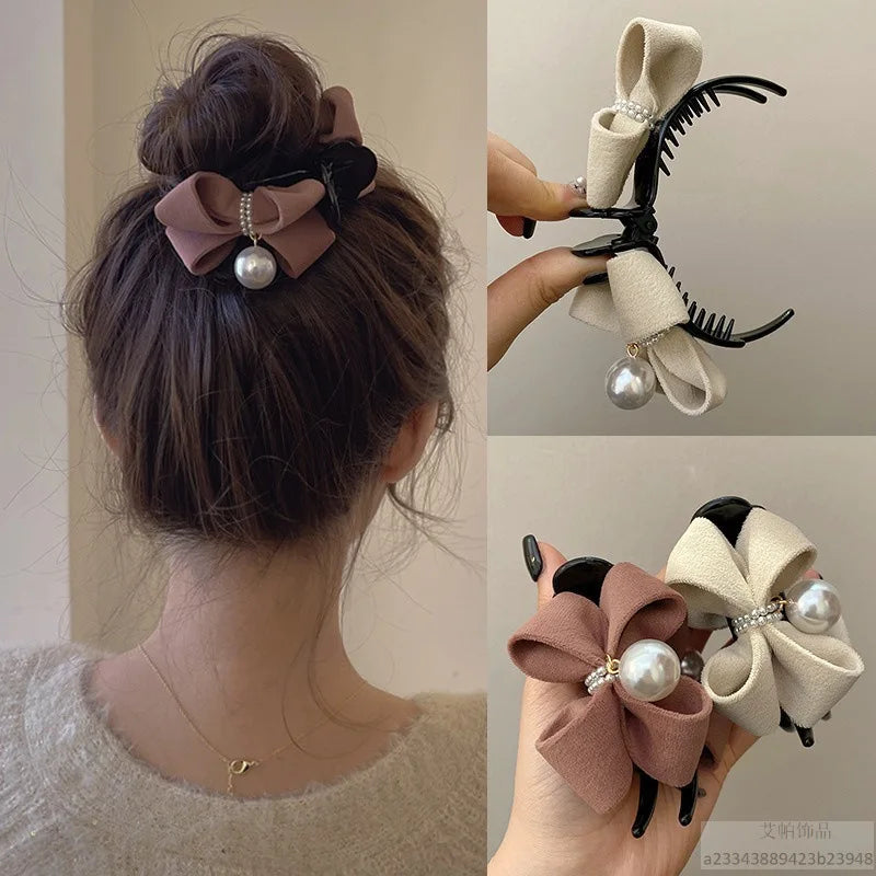 1 morceau d'arc, pince à perles, tempérament, pince requin, accessoire pour cheveux en tissu de Style doux coréen, Accessoires pour cheveux de fille