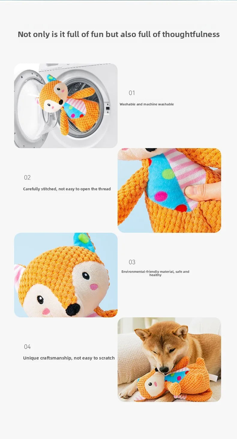 Jouet en peluche pour chien, mignon renard, éléphant, résistant aux morsures, interactif, grinçant, jouet à mâcher, nettoyage des dents de chien, poupée sonore, jouet à mâcher