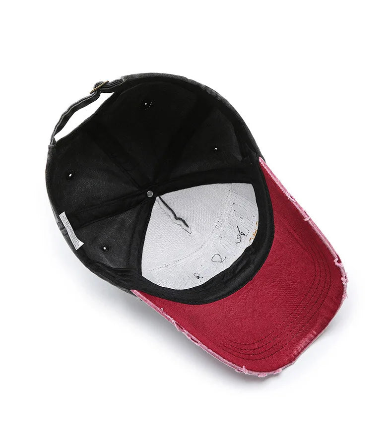 Casquette en denim shabby avec lettres lavées — hommes, femmes, chapeau de soleil, version coréenne, mode printemps/automne