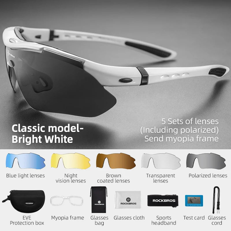 Lunettes de soleil sport cyclisme polarisées — route, VTT, équitation, protection, 5 lentilles