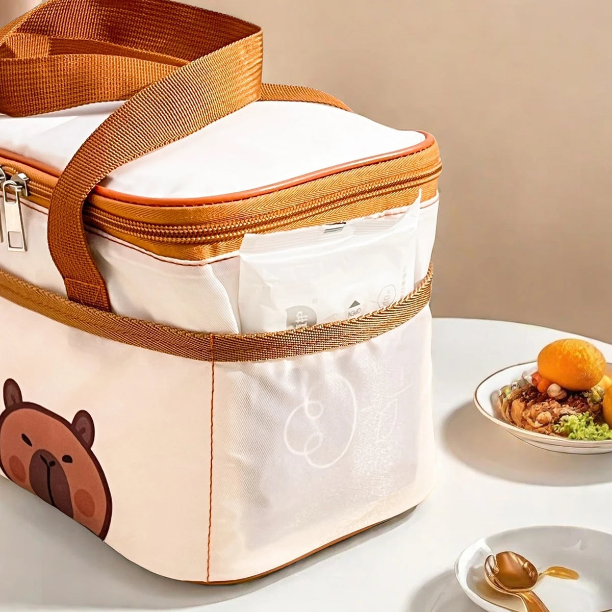 Sac à déjeuner isolé Capybara mignon pour étudiant enfant, sac thermique Portable de grande capacité étanche pour aliments, sac isotherme réutilisable pour pique-nique