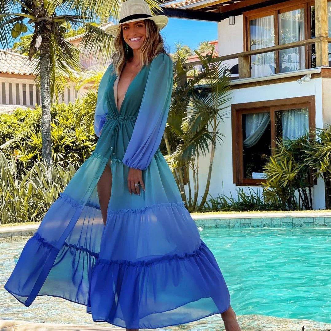 Blue Eyes Bikini Cover-Up, Tuniques de plage, Long Kaftan, Robe de plage, Sarong, Maillots de bain