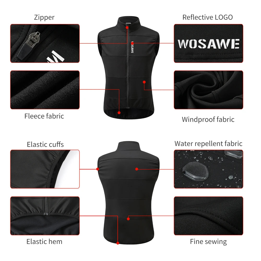 WOSAWE Chaleco térmico polar de invierno para hombre, chaqueta de ciclismo sin mangas, ropa de ciclismo para otoño, chaleco cálido sin bolsillos