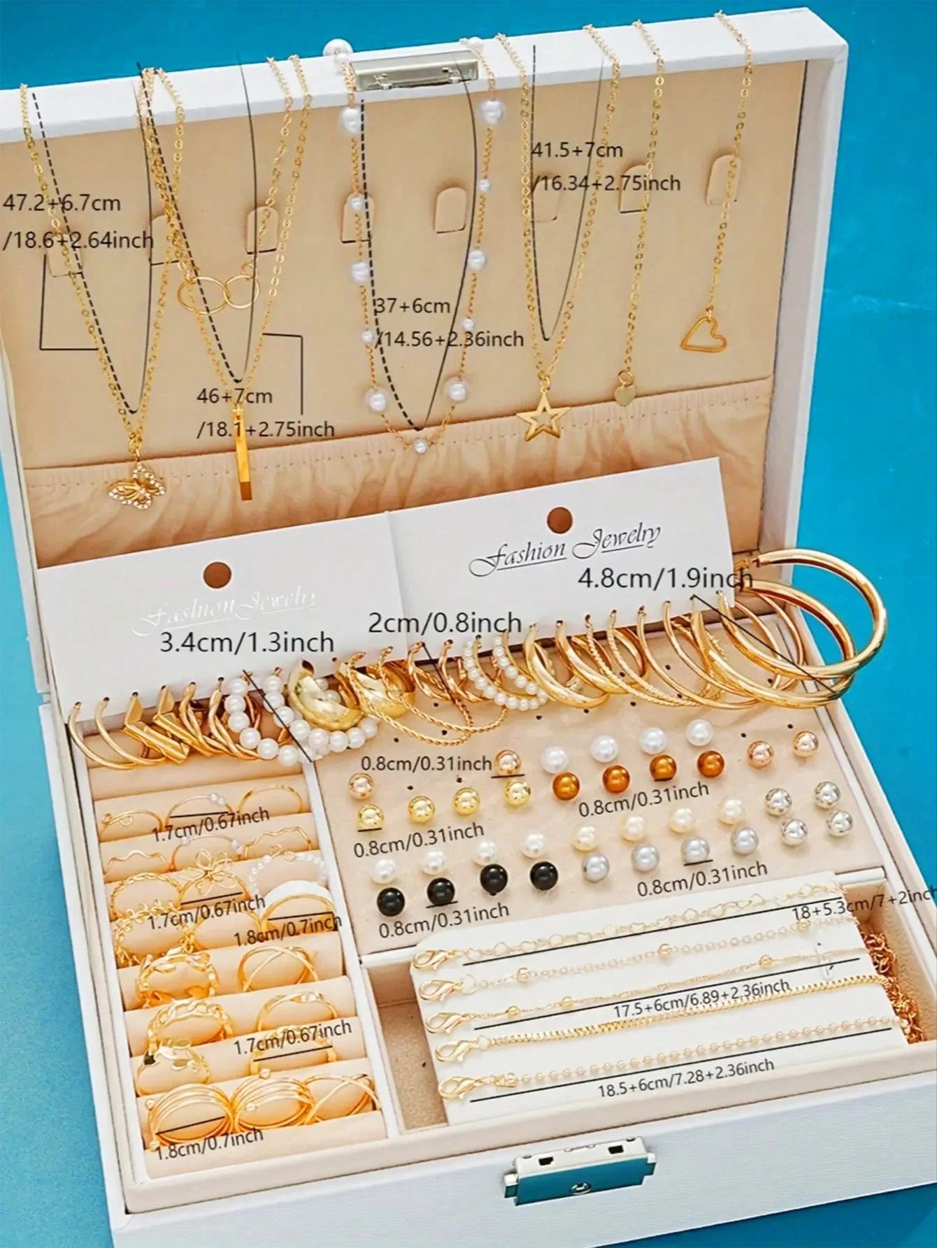 Juego de joyas de 86 piezas/conjunto de pendientes de perlas elegantes, collar multicapa, aretes, anillos, juego de joyas 4 en 1 para mujer, uso diario, regalo (sin caja)