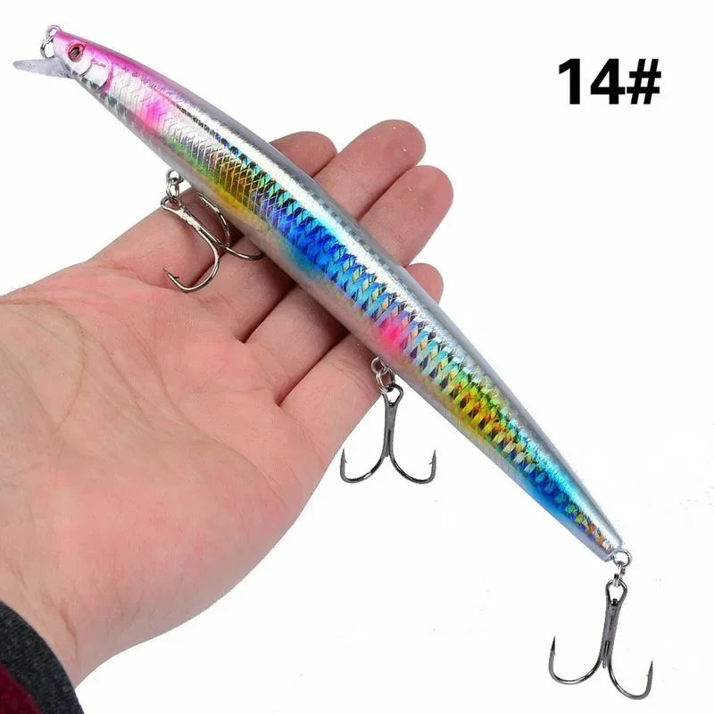 Leurre de pêche au vairon en plastique, appât Éldur, manivelle laser, gros faux poissons, appâts de pêche en mer, 16 couleurs, 18cm, 24g