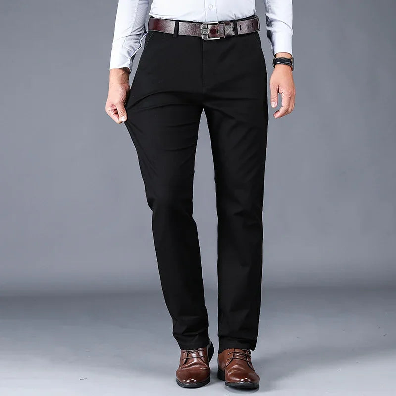 Pantalones informales de algodón para hombre 2024, clásicos, rectos, holgados, de tiro alto, elásticos, ropa de marca, nueva colección 98%