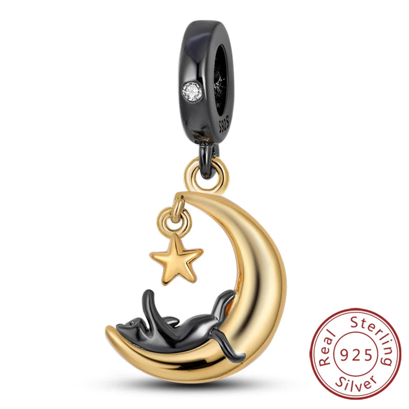 Abalorios de plata de ley 925 con huellas de perro, gato, corazón, animales, abalorios que se ajustan a pulseras, collares, colgantes, joyas para mujer, para hacer tú mismo