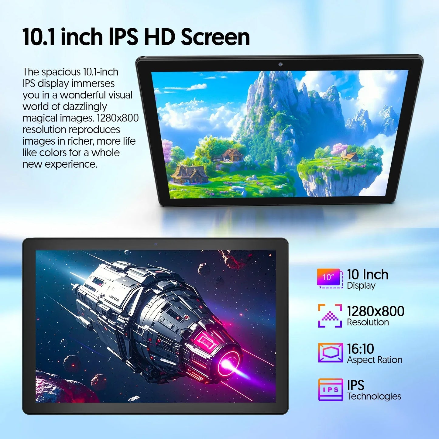 BAKEN Tableta Android 15 de 10 pulgadas, procesador de cuatro núcleos, 12 GB (3+9 de expansión) RAM + 64 GB de almacenamiento, WiFi 5G, cámara dual 1280*800