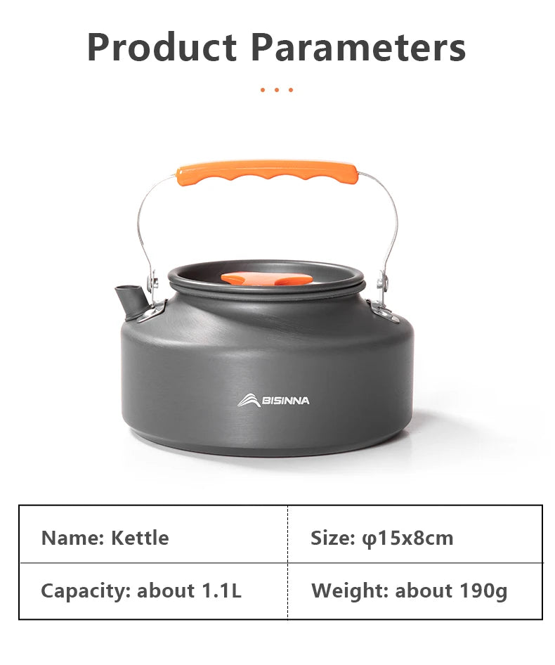 BISINNA – ustensiles de cuisine de Camping en alliage d'aluminium, bouilloire à eau, casserole, ensemble de cuisine pour voyage, randonnée, pique-nique, barbecue