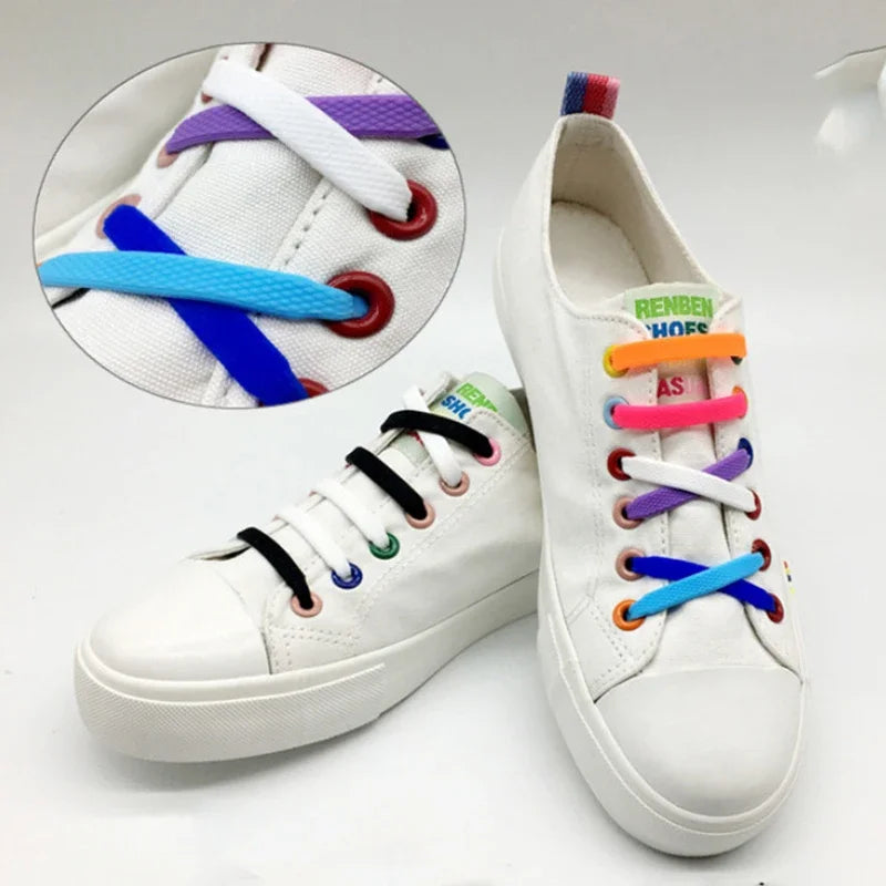 16pcs Lazy Lace Silicone Quick Elastic Lace Women Men No Tie Kids Adults Sneakers Lacing Lace Buckle Shoes Accessories