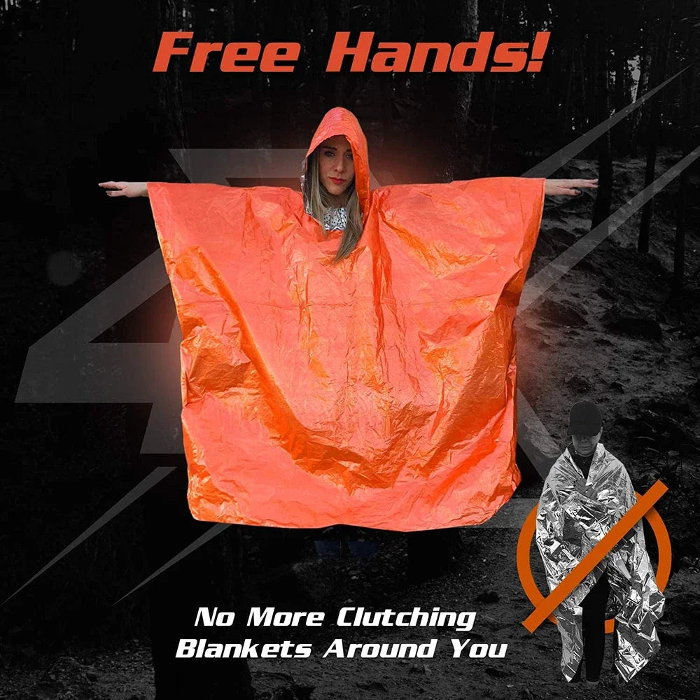 LIFE poncho de survie d'urgence Poncho de pluie couverture spatiale de survie thermique imperméable réfléchissant thermique imperméable pour le camping randonnée