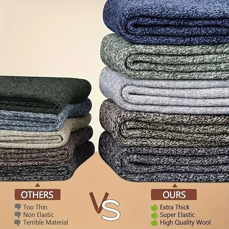 3/5 paires de chaussettes chaudes pour hommes, chaussettes épaisses en tissu éponge mi-mollet, chaussettes anti-froid pour bottes de neige, élastiques, couleur unie