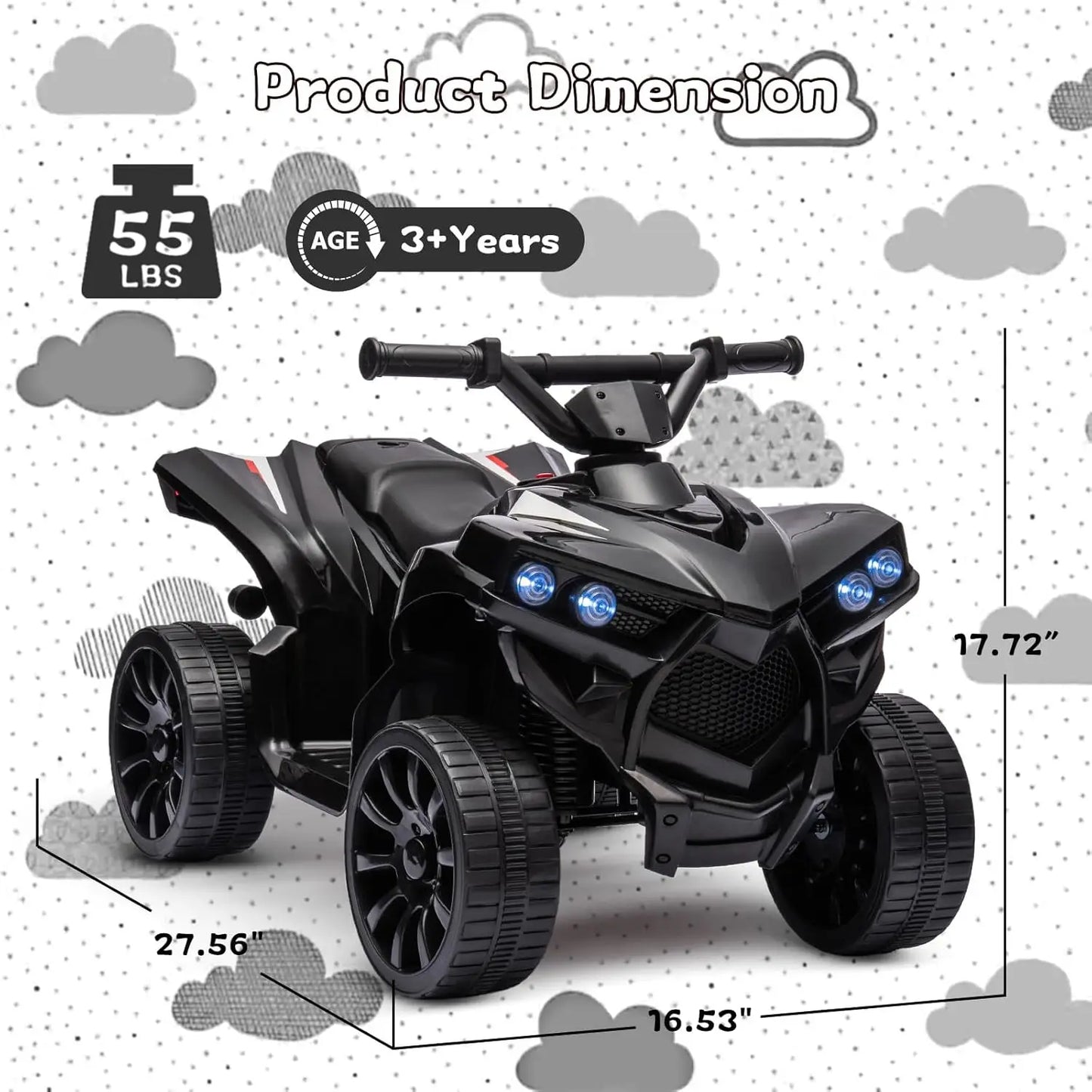 6V Ride-On Toy, Kids 4-Wheeler ATV with Max 1.8 MPH, Wear-Resistant Wheels, Music, and Foot Pedal, Electric Quad Car for Kids