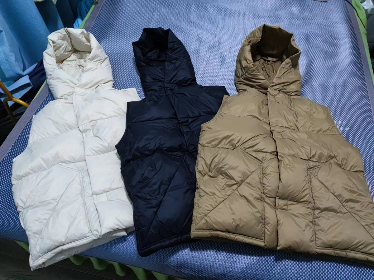 Doudoune Capuche 90% Duvet Canard Blanc Femme — Gilet Décontracté, Hiver 2024