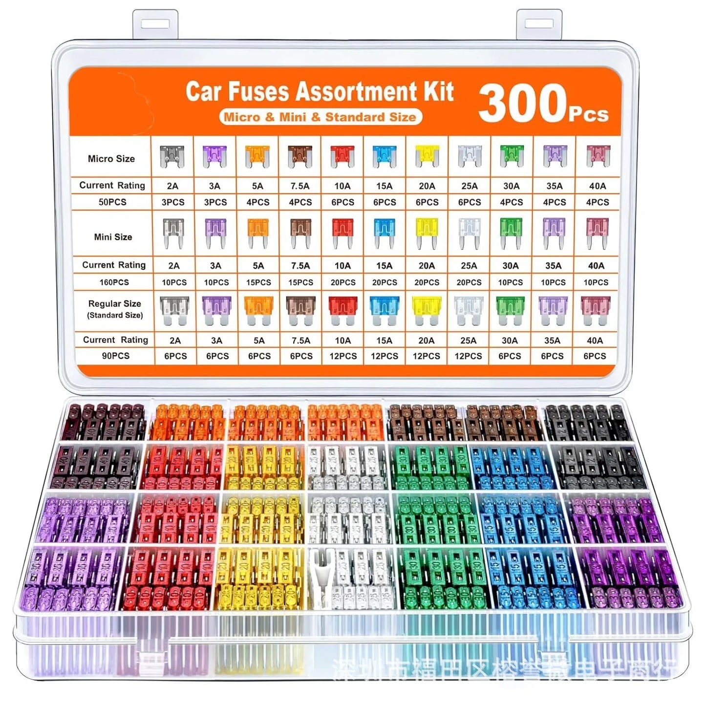 Kit surtido de fusibles de cuchilla para coche, 300/180/120 piezas, para camión automotriz, fusible mixto mediano y pequeño para circuito de motocicleta con caja