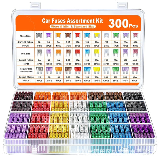 Kit surtido de fusibles de cuchilla para coche, 300/180/120 piezas, para camión automotriz, fusible mixto mediano y pequeño para circuito de motocicleta con caja